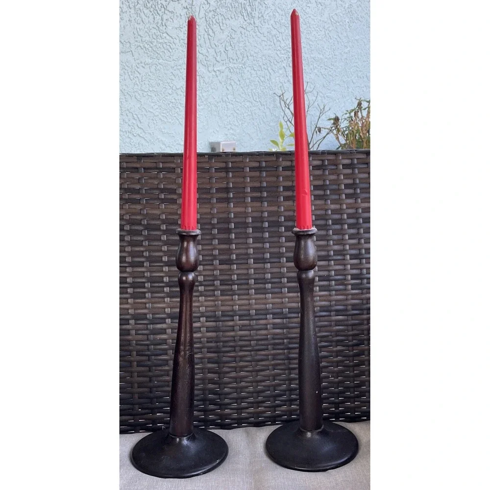 Set of 2 Vintage Wooden Candlesticks Standing Candleholder 12